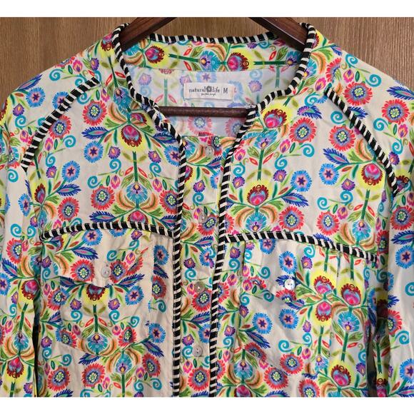 Natural Life Calypso Floral Button Down Blouse Top - Picture 4 of 11
